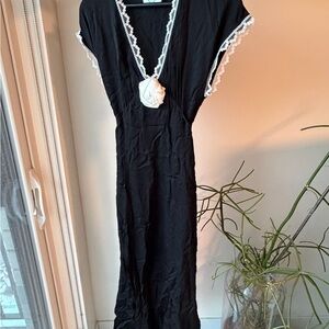 Sleeper Black Maxi Dress with White Lace